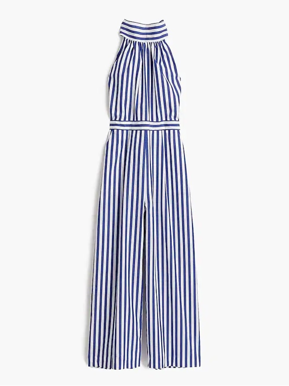 J. Crew Navy and White Vertical-Stripe Halter Jumpsuit